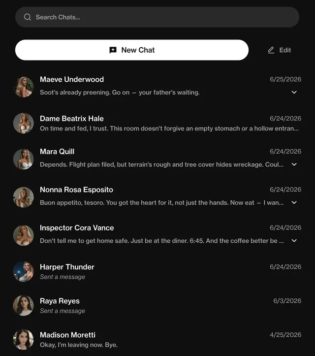 Elenco delle chat con diverse conversazioni con fidanzate IA